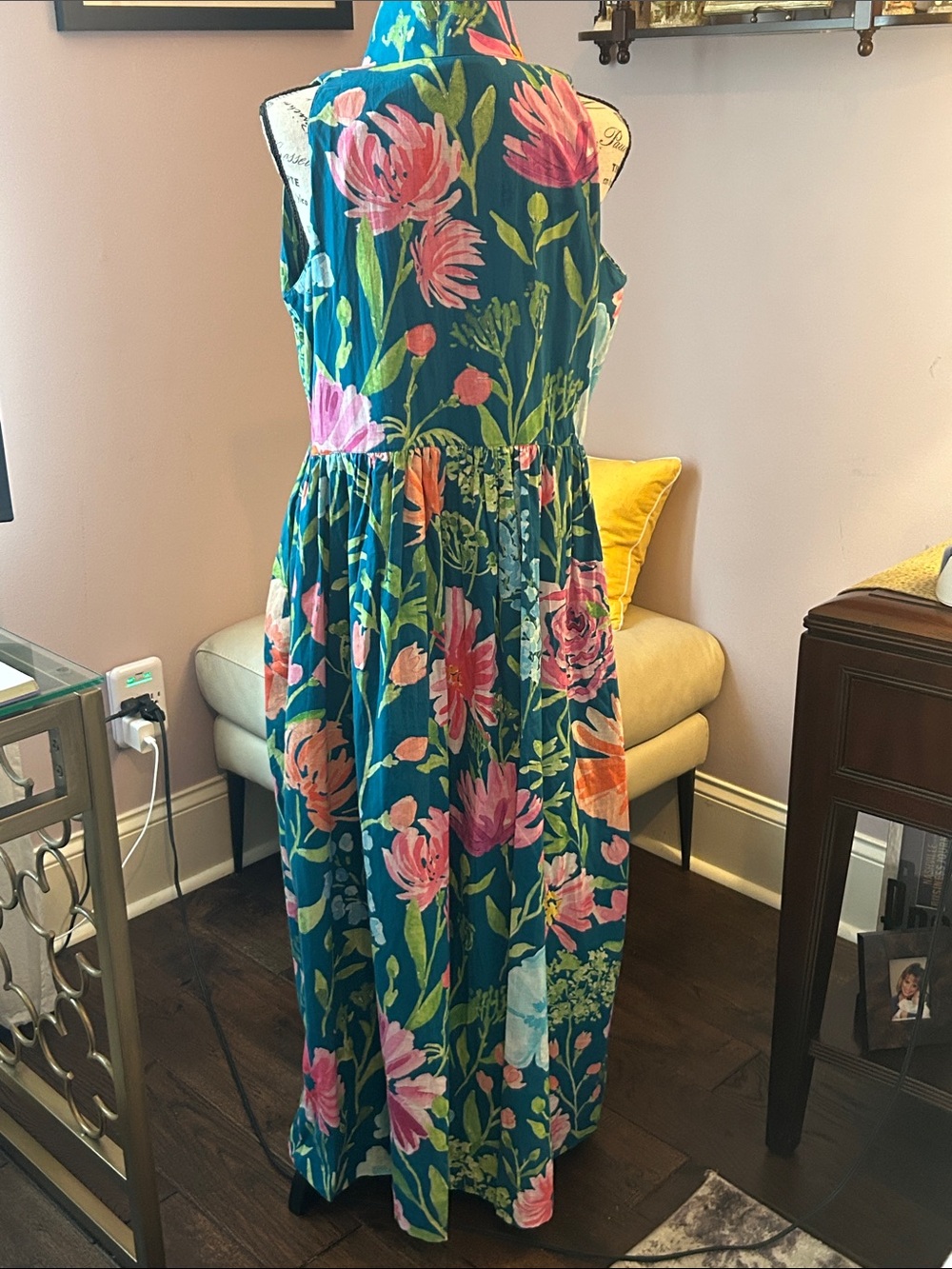 Holly Shae Samantha Dress Floral Sleeveless Maxi with Pink & Green Blooms - Picture 5 of 8